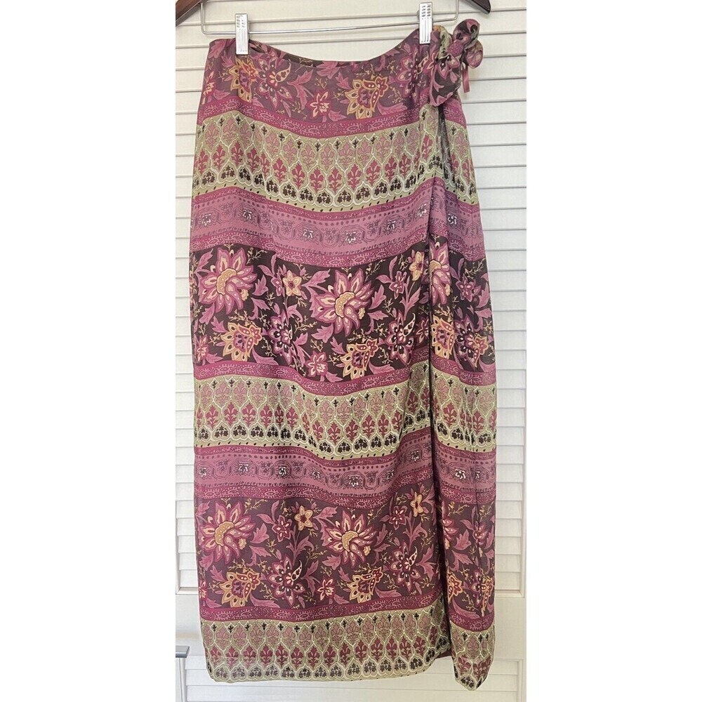 Y2K Charter Club Full Length Wrap Brown Skirt Floral Paisley Boho Size 10 Gypsy